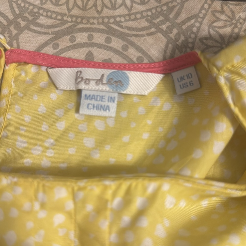 Boden Yellow Flutter Sleeve Silk Blend Blouse with Pleated Neckline - Picture 5 of 6